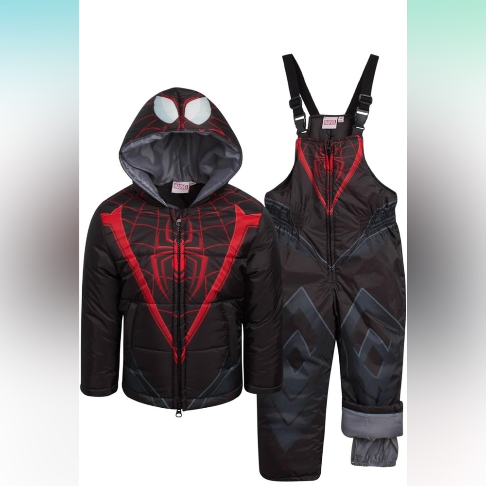 Marvel Kids Snow Suit - 2 Piece Spider-Man Insulated Winter Jacket & Ski Bib 5/6